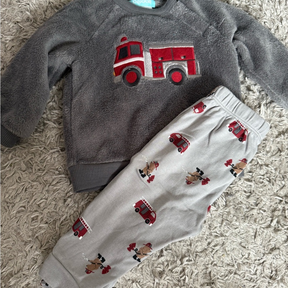 2 for 20 Pekkle - Cozy Kids Fire Truck Matching Set - Gray & Red